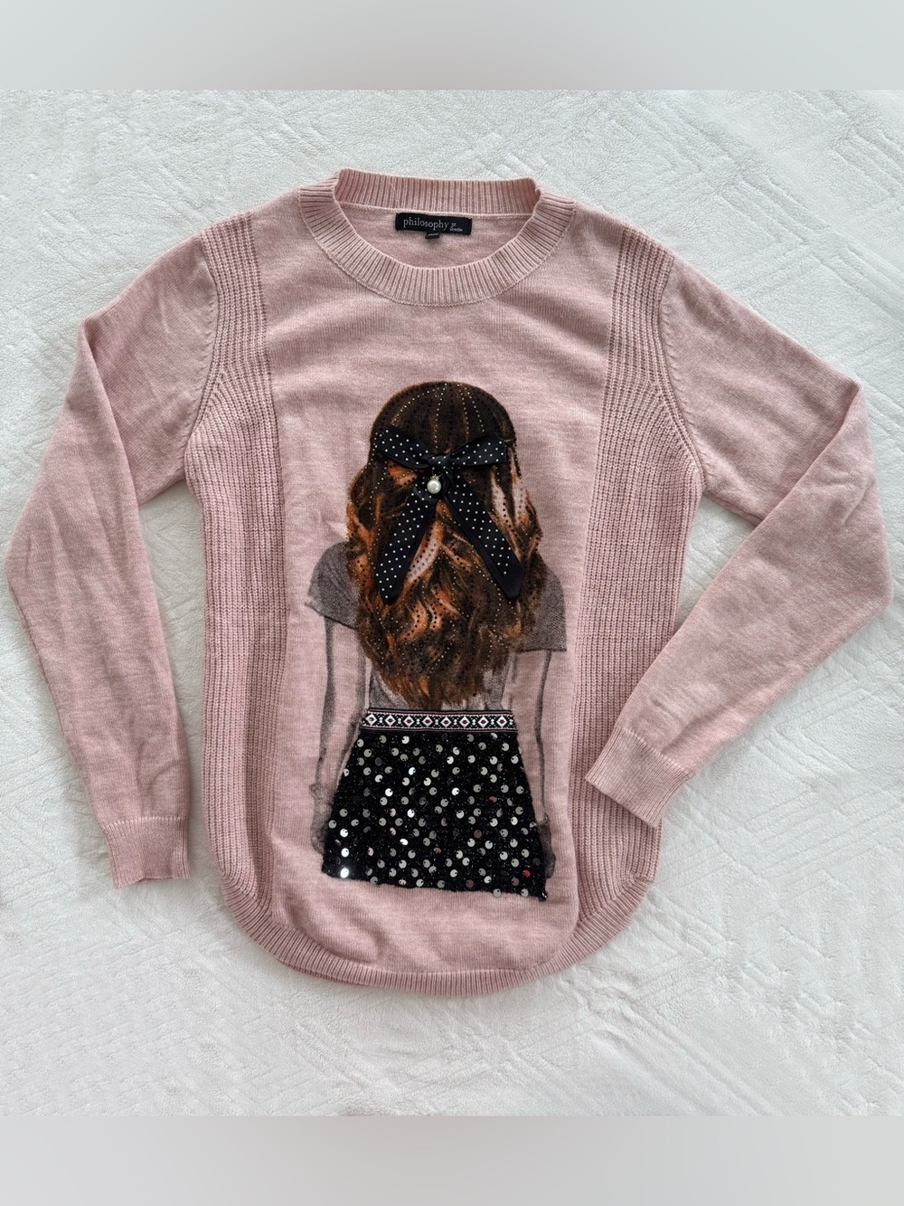 Philosophy Pink Embellished Girl Graphic Crewneck Sweater